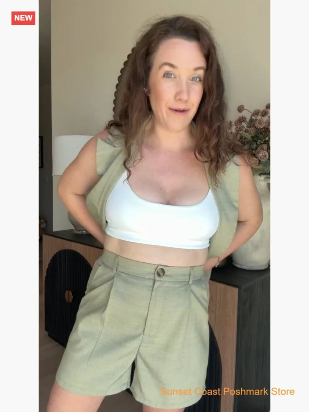 Women 2 Piece Set Sleeveless Button Vest and Elastic Waist Shorts Matching